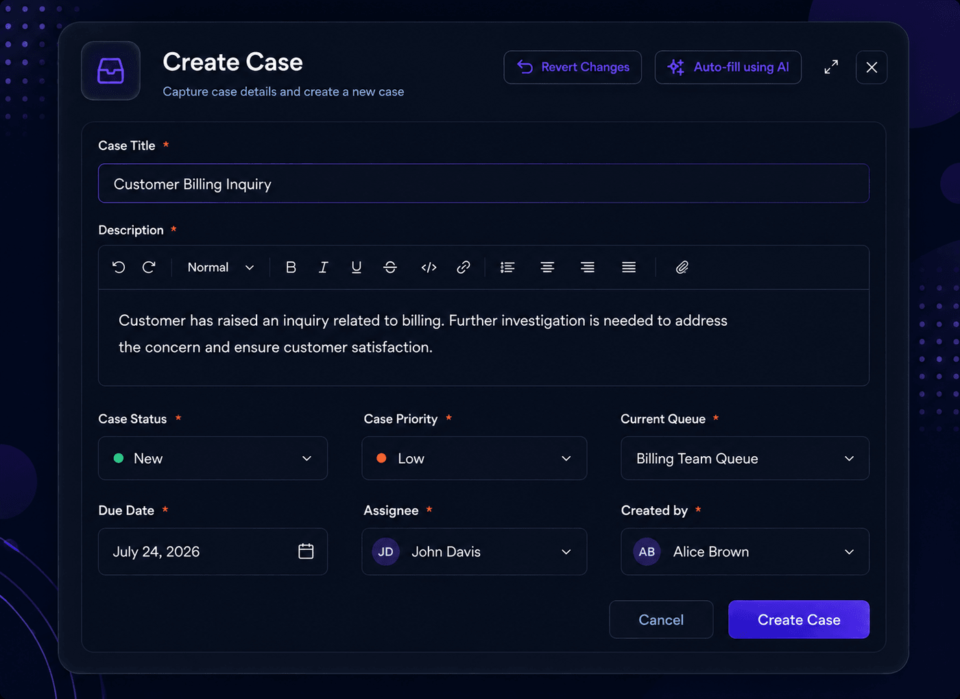 Case Intake screenshot