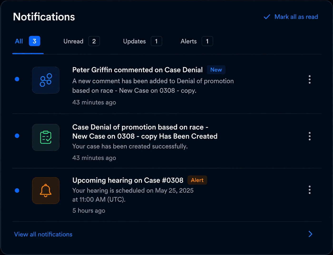 Notifications interface