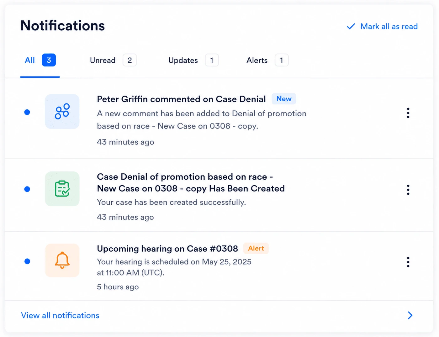 Notifications interface